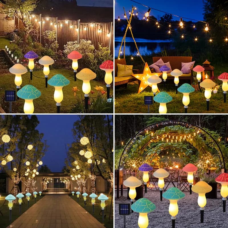 ไฟสายโซลาร์เซลล์ รูปเห็ด 8 โหมด สำหรับสวน