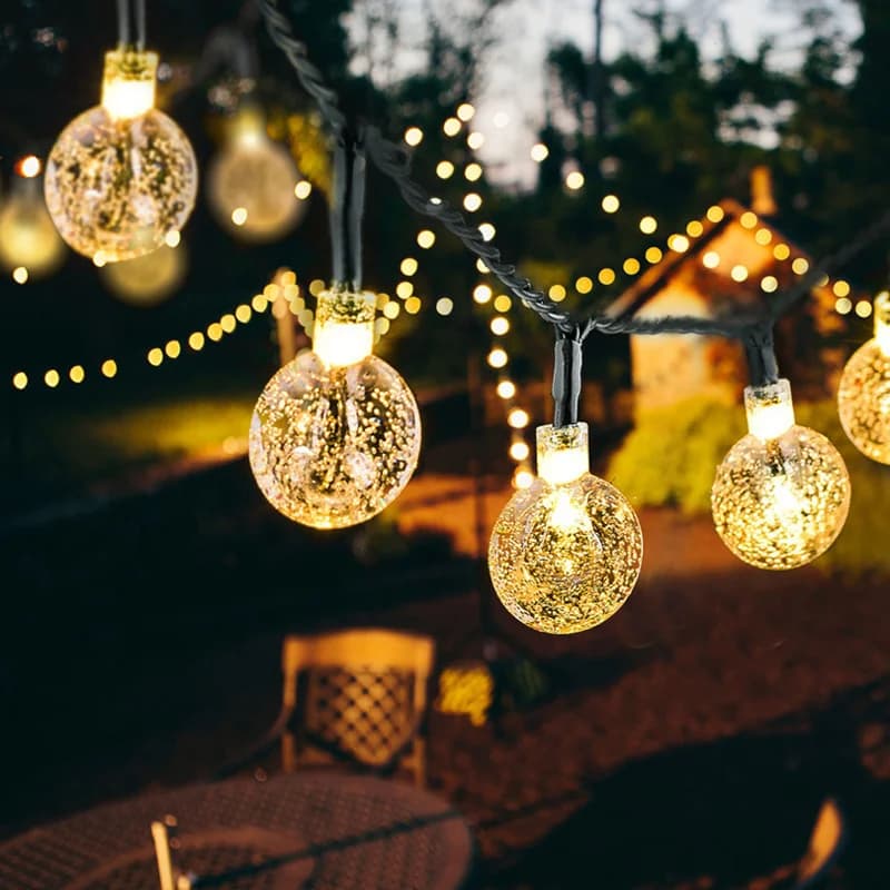 ไฟสายลูกฟองอากาศ LED สีวอร์มไวท์ พลังงานแสงอาทิตย์