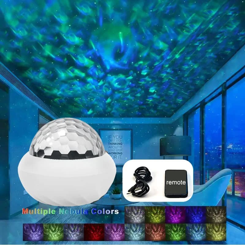 โคมไฟกลางคืนโปรเจคเตอร์แสงออโรร่า RGB พร้อมรีโมท