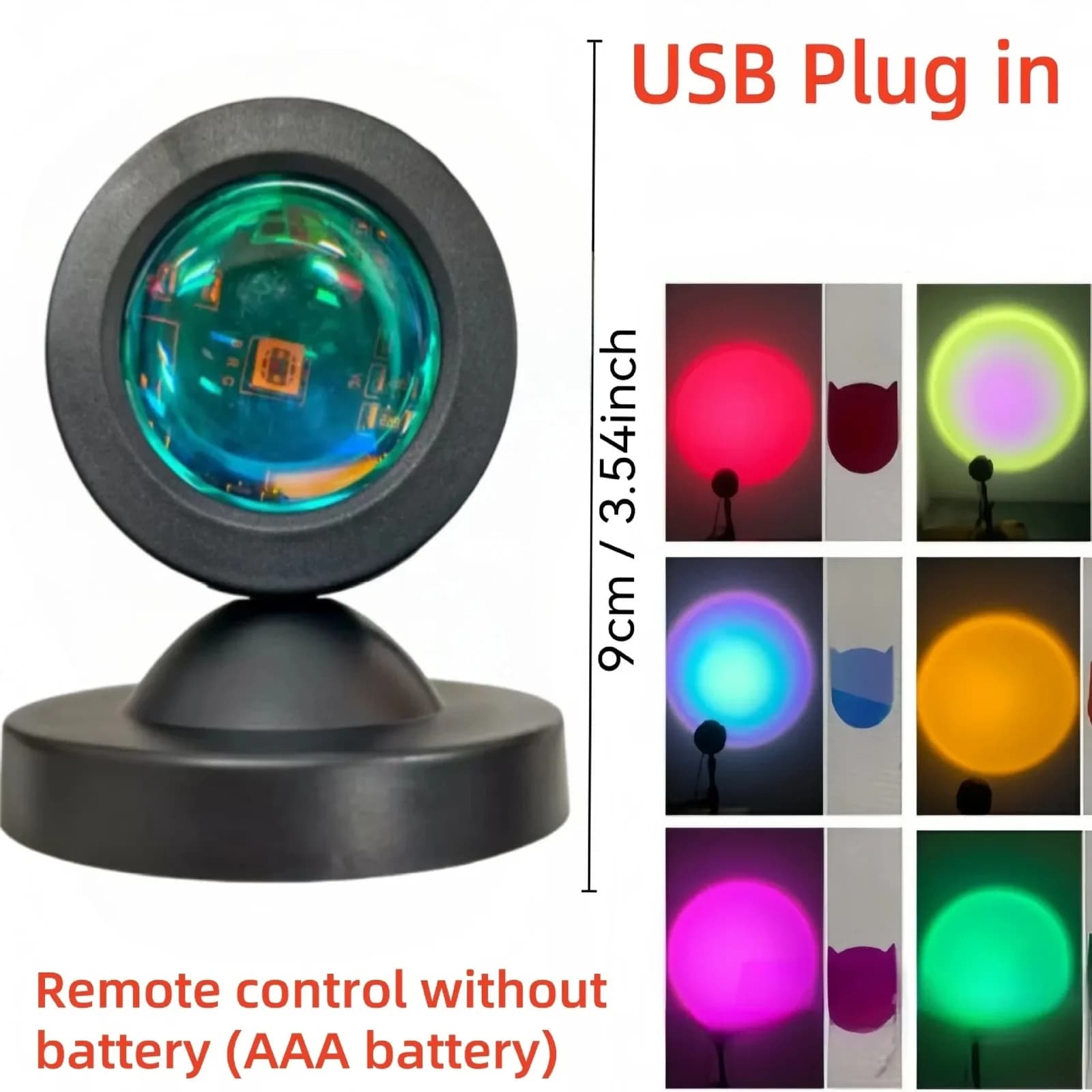 โคมไฟโปรเจกเตอร์พระอาทิตย์ตก USB พร้อมรีโมท, ไฟ LED สีรุ้ง