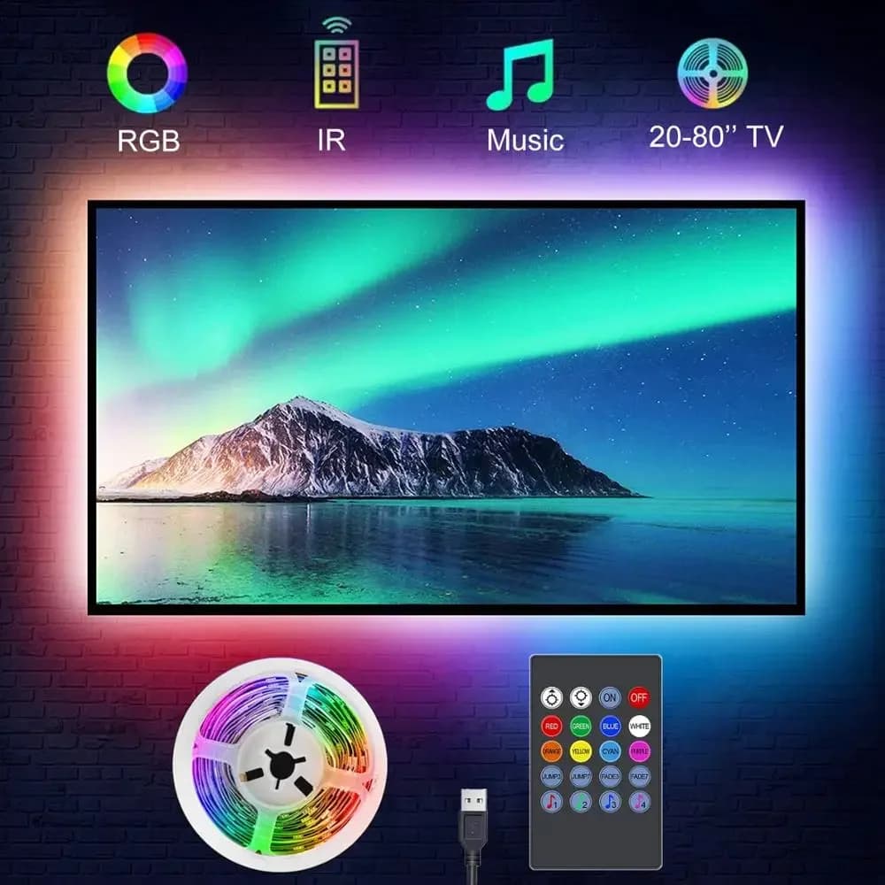 ไฟเส้น RGB LED หลังทีวี USB ซิงก์กับเพลง