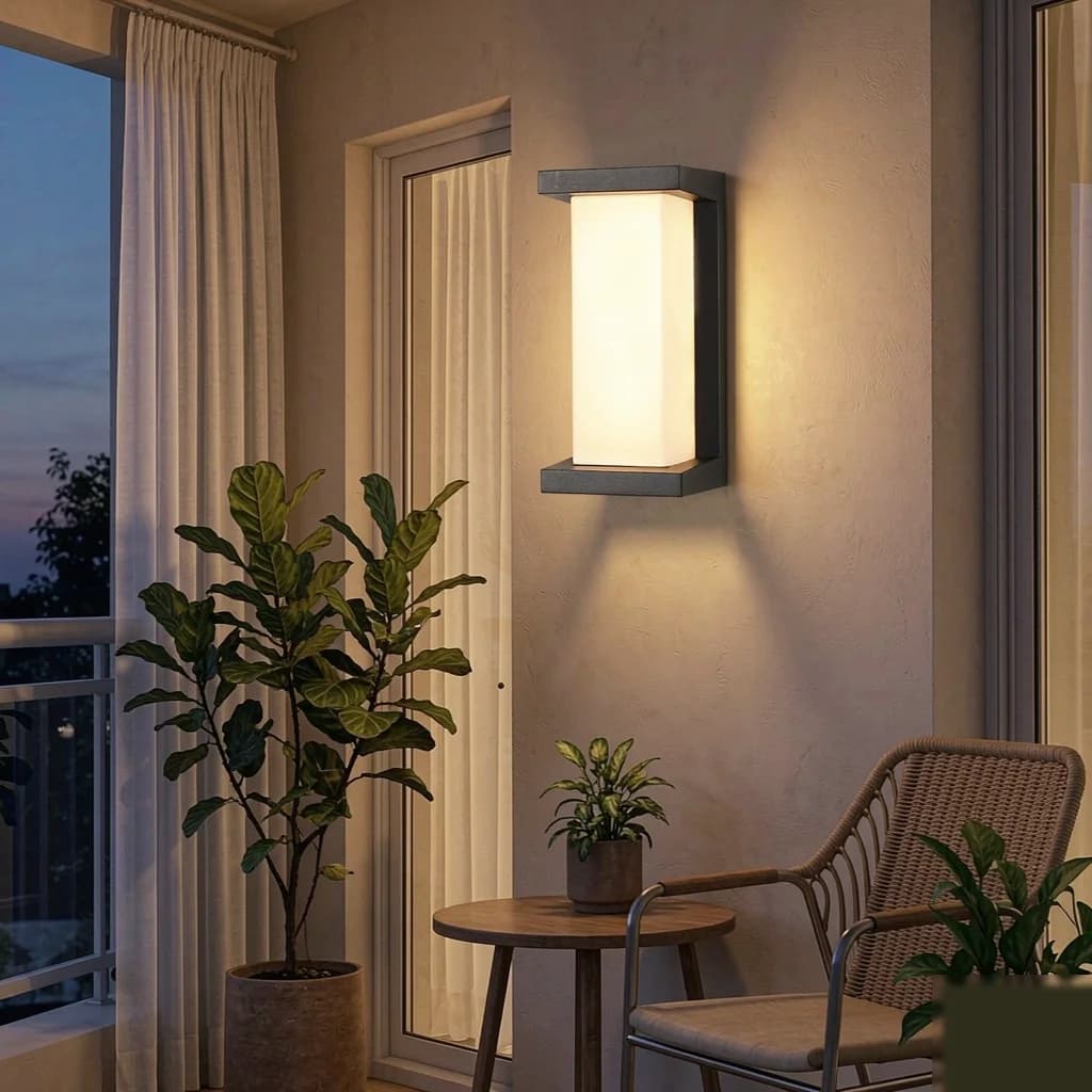 โคมไฟผนัง LED สีดำทันสมัย กันน้ำ มีเซ็นเซอร์ตรวจจับการเคลื่อนไหว