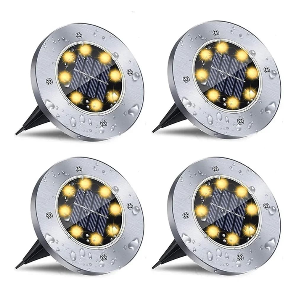 ไฟดิสก์พลังงานแสงอาทิตย์ LED สำหรับพื้นดาดฟ้า ชุด 4 ดวง, 8 LEDs
