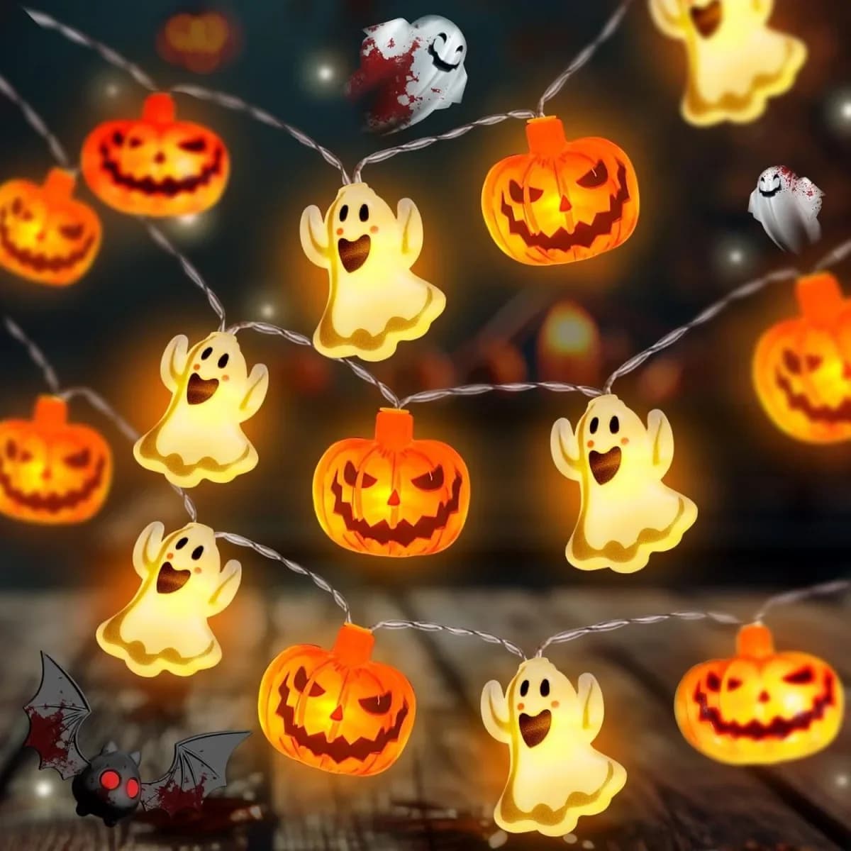 ไฟเส้น LED ผีและฟักทอง Halloween ใช้ถ่าน