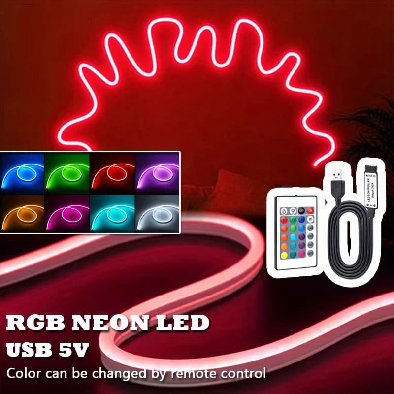 สายไฟ LED Neon RGB ยืดหยุ่นได้ พร้อมรีโมทคอนโทรล