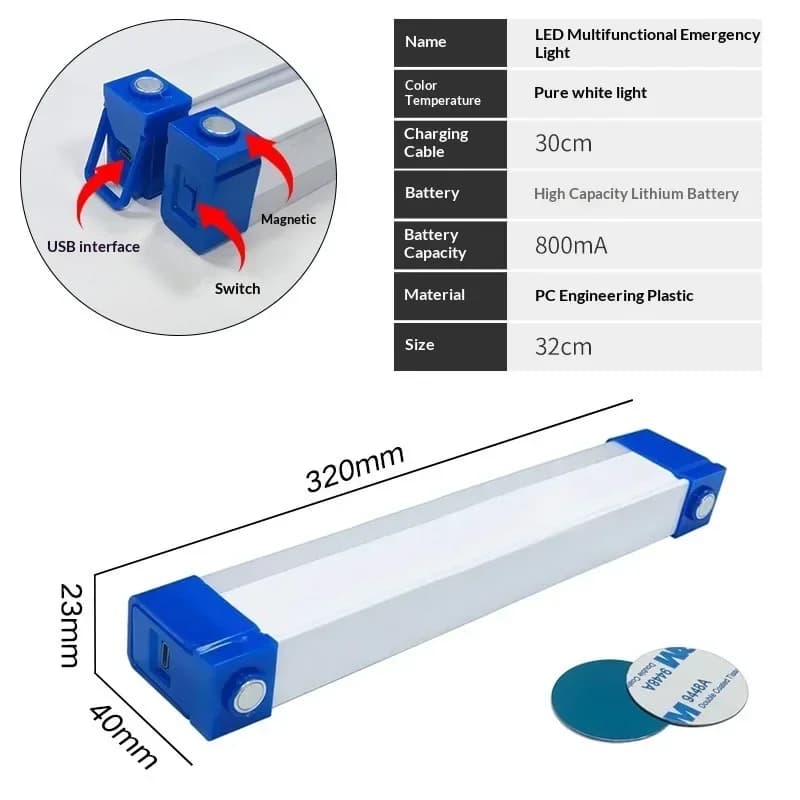 ไฟแท่ง LED ชาร์จ USB พร้อมตะขอแขวน