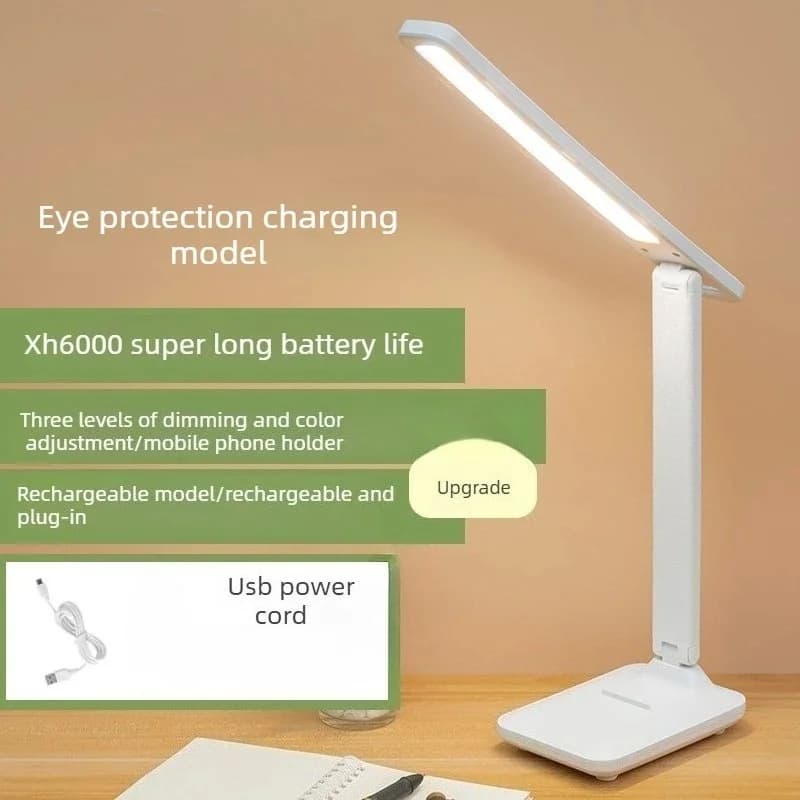 โคมไฟตั้งโต๊ะ LED พับได้ ชาร์จ USB พร้อมขาตั้งโทรศัพท์