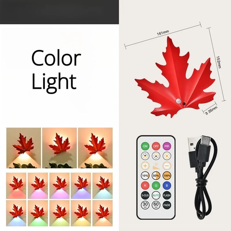 โคมไฟติดผนัง LED ใบเมเปิ้ล ชาร์จได้ พร้อมเซ็นเซอร์ตรวจจับความเคลื่อนไหว