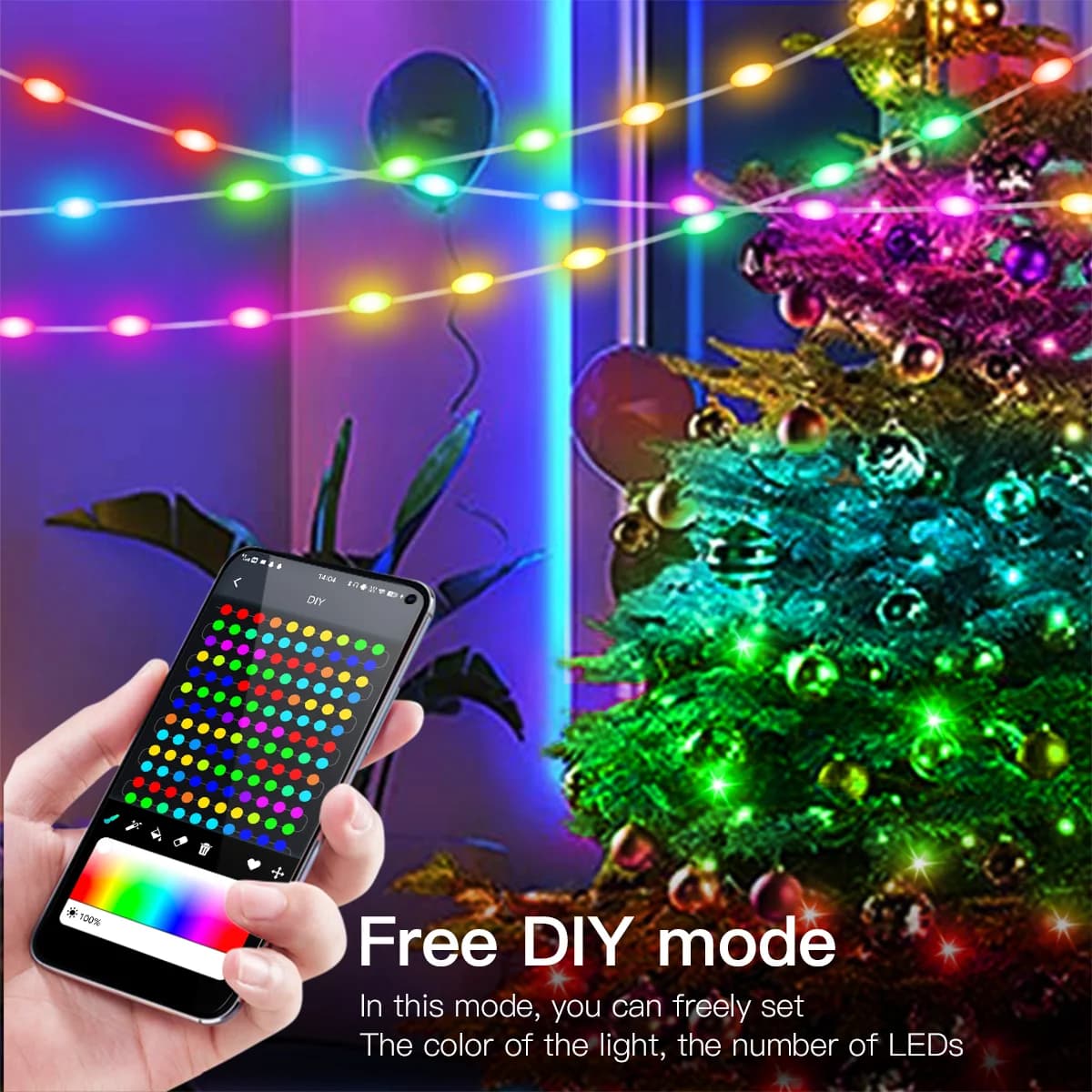 ไฟเส้น LED RGBIC ยาว 20M เชื่อมต่อ Bluetooth, USB