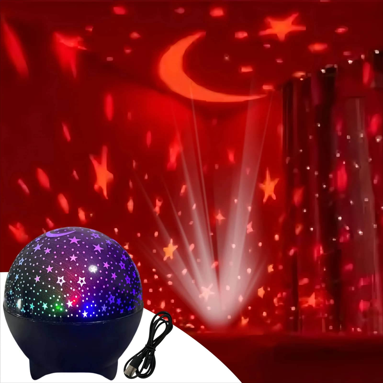 โคมไฟกลางคืนโปรเจกเตอร์ดาว LED USB ขนาดเล็ก, 7 โหมดสี
