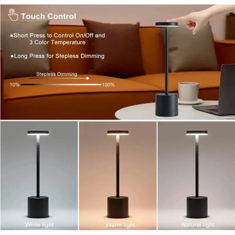 โคมไฟข้างเตียงโลหะ ชาร์จ USB ได้ ปรับแสงได้