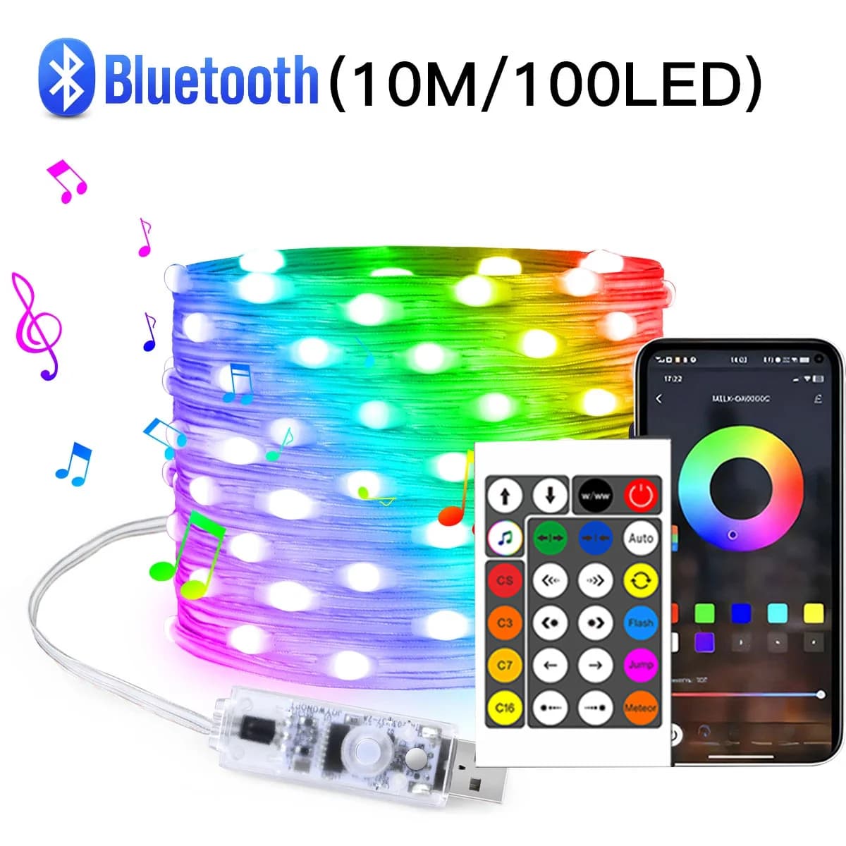 ไฟเส้น LED RGBIC ยาว 20M เชื่อมต่อ Bluetooth, USB