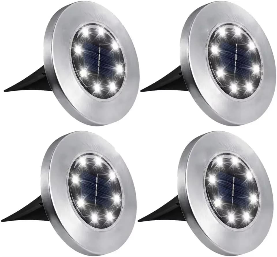 ไฟพื้น LED ทรงจานพลังงานแสงอาทิตย์ 4 ชิ้น (8 ดวง)